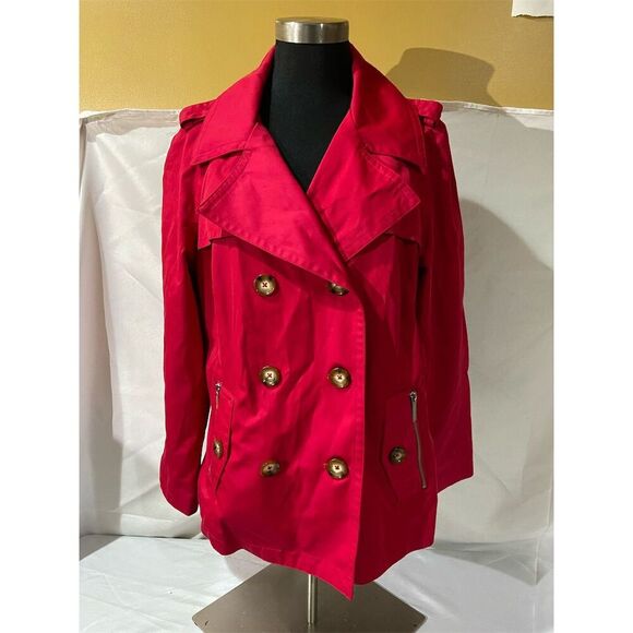 Michael Kors Women's Red Double-Breasted Trench Coat Size M Mid-Length - Picture 1 of 5